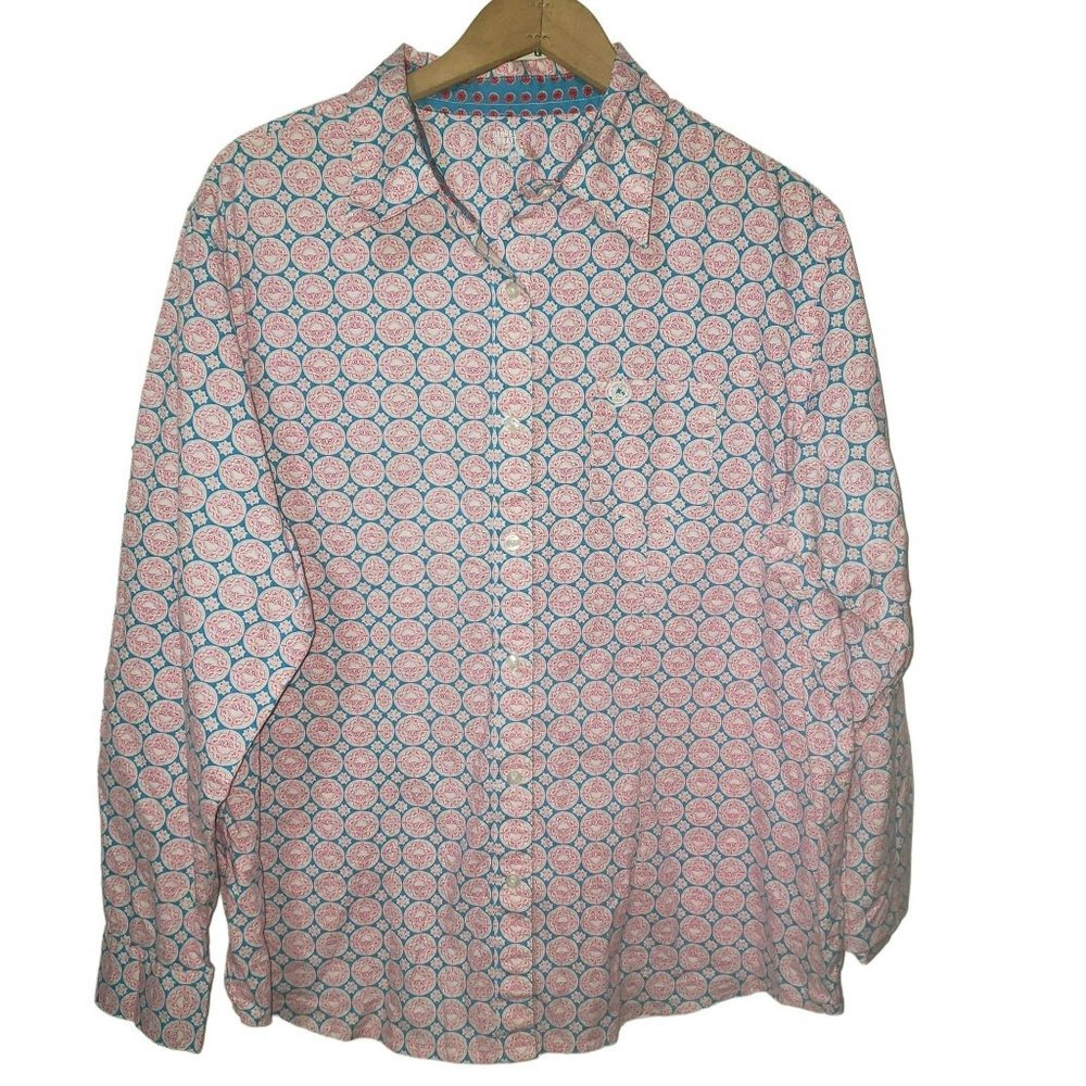 George Straight for Her by Wrangler Pink and Blue Geometric Button Down Shirt